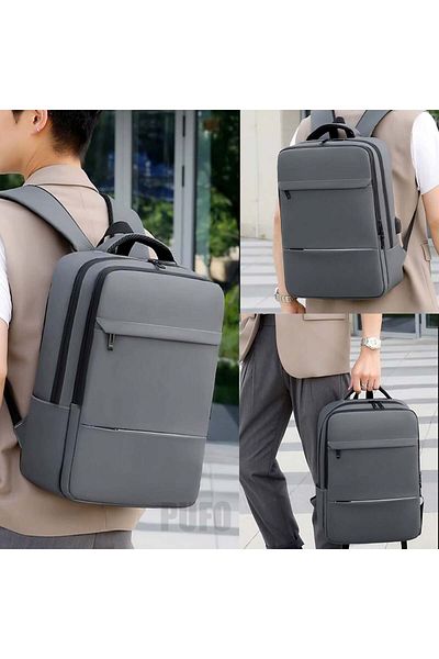 PUFO Rucsac pentru laptop de birou cu compartimente, 45 x 35 cm, gri