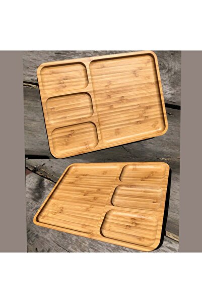 PUFO bamboo serving platter with 4 compartments, 28 x 24 cm, brown