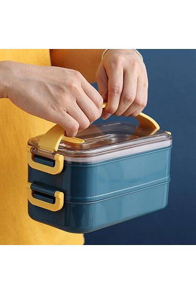 COOYA Stainless Steel Lunch Box, 1.6 Liters, 22x11x12 Cm, Stackable, Suitable for Daily Use, Dark Blue