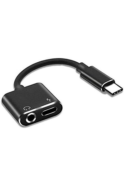 Others USB Type-C Male to 3.5mm AUX and Type-C Female Adapter Cable – 15cm – Audio & Charging – Black