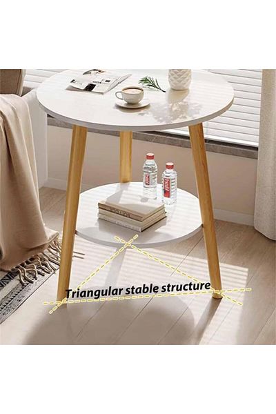 COOYA 2-Tier Small Circle Side Table, Sturdy and Easy Assembly, Furniture with Wood Frame (50CM)