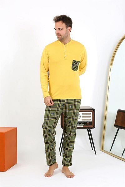 Celira Men's Long Sleeve Combed Cotton Yellow Pajama Set 6861