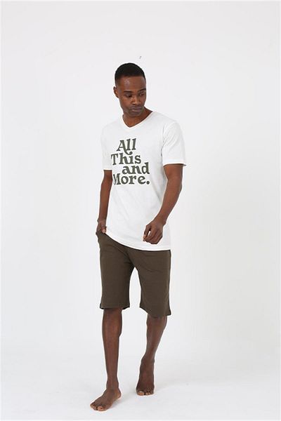 Celira Men's Short Sleeve Ecru Combed Cotton Pajama Set with Shorts 20372