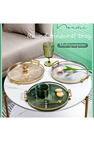 COOYA صينية تقديم دائرية من الأكريليك مقاس 10.62 بوصة بمقابض ذهبية لغرفة المعيشة والحمام والمطبخ