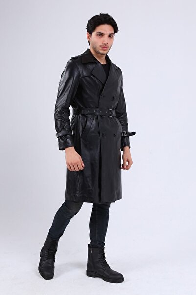 DeriWork Erkek Hakiki Deri Trençkot