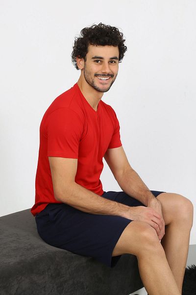 Celira Men's Combed Cotton Red 3-Piece Pajama Set 6848