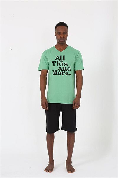 Celira Men's Short Sleeve Pistachio Green Combed Cotton Pajama Set with Shorts 20372