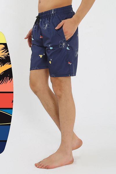 Celira Men's Patterned Zipper Pocket Swim Shorts Navy Blue