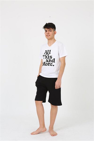 Celira Men's Young Waiter Boy Short Sleeve White Combed Cotton Shorts Pajama Set 20377