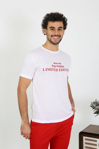 Celira Men's Short Sleeve Combed Cotton White Pajama Set 6846