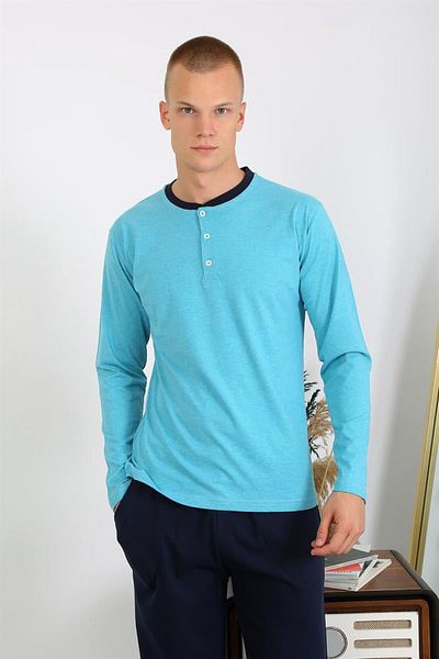 Celira Men's Combed Cotton Long Sleeve Pajama Set 6860 Turquoise