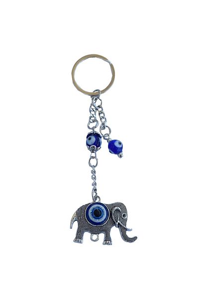 PUFO Breloc amuletă Feng Shui pentru protecție și noroc, model elefant și ochi de Horus, argintiu