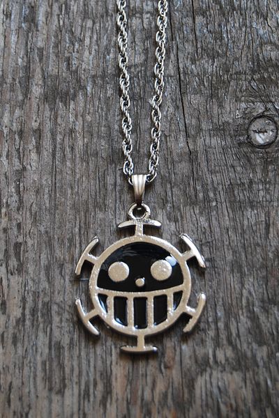 Rua Jewelry One Piece Trafalgar Law Anime Fan Luffy Bomb Necklace - Black Enamel Silver Color Twirl with Chain