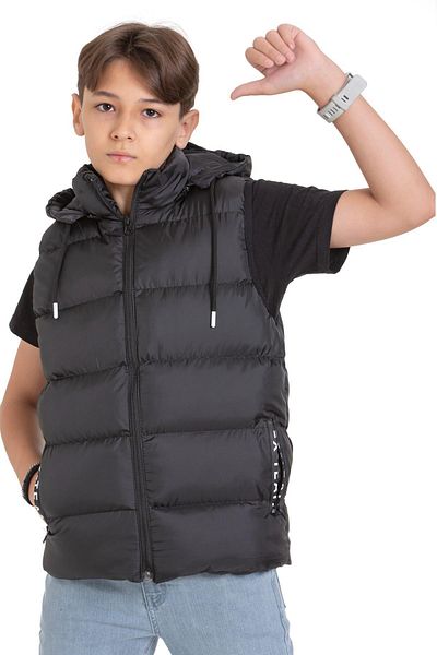 ASYAKİDS CLUB Hooded Pocket Printed Puffer Vest