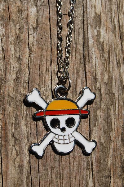 Rua Jewelry One Piece Skull Pirate Luffy Anime Necklace - Enamel Silver Color Classic with Chain