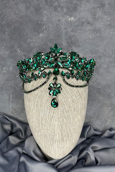 Hayalperest boncuk Green Dali Fascia Dangle Bridal Henna Crown Hair Accessory