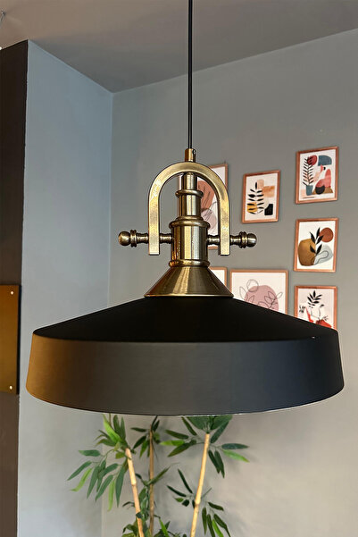 Bamyum Açe Siyah Tekli Gemici Eskitme Başlık Avize Retro Sarkıt Ofis Showroom Salon Mutfak Avizeleri