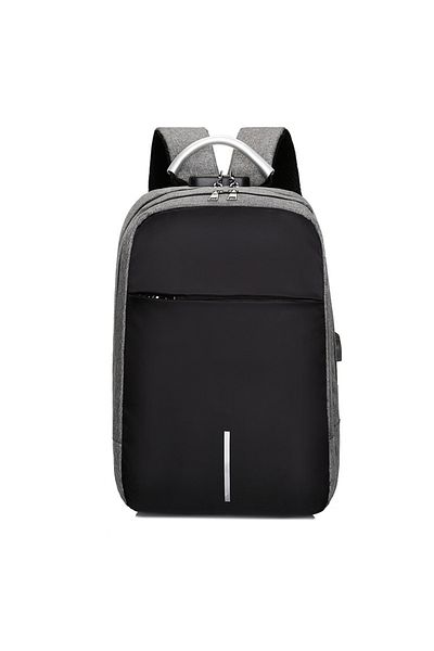 OEM Rucsac pentru laptop, Business, fermoare ascunse antifurt, cu USB, gri si negru, 40 x 28 x 14 cm