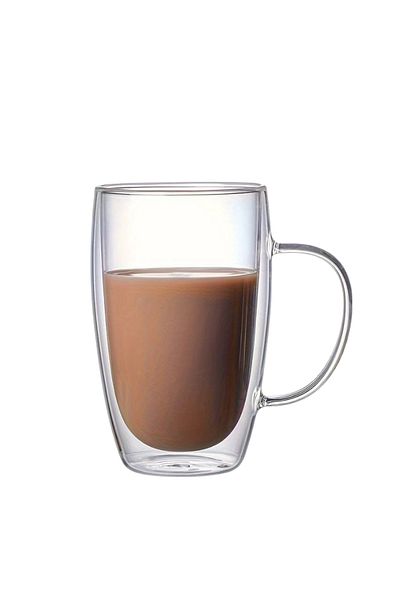 OEM Coffee mug, double-walled, 450 ml, transparent, dimensions: 6 x 14.5 x 7.5 cm