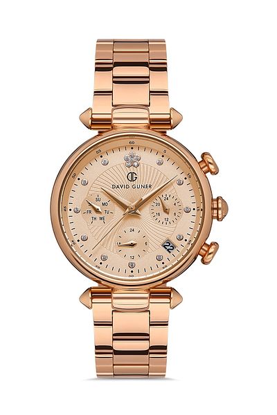DAVID GUNER Rose Coated Rose Dial Women's Wristwatch Dg-8298La-C5