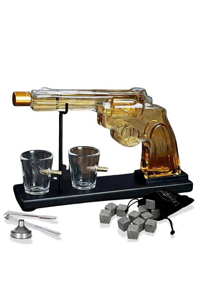 OEM Decanter set, Pistol, 2 shot glasses with holder, transparent, glass, 300 ml