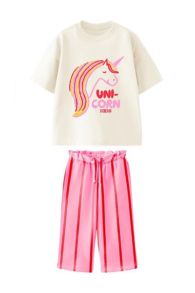 Monila Girl's Unicorn Printed Underwear Set with Muslin Jogger Pants