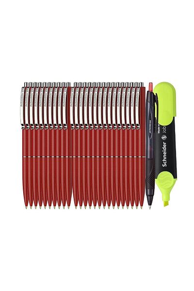 SCHNEIDER Premium Set-25 Schneider Retractable Pens-Red, Jetstream Pen and Schneider Textmarker