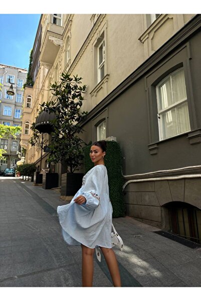 LB Laluna Butik Rochie de in pentru femei cu detaliu de broderie