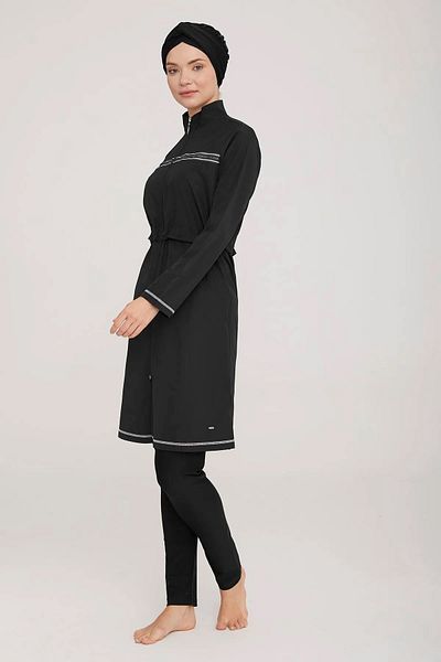 Bravie Women's Full Zipper Line Detailed Large Size Hijab Swimsuit - - 1329