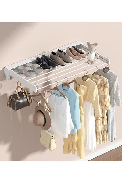 COOYA Wall Mounted Foldable Laundry Dryer Rack,With 7 Drying Rods,85cm×37cm,hanger,for Clothes,White