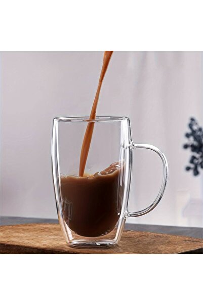 OEM Coffee mug, double-walled, 450 ml, transparent, dimensions: 6 x 14.5 x 7.5 cm
