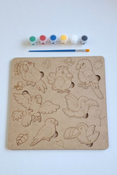 ERDİZDEN Kids Puzzle Wooden Painting and Activity Set - with Brush and Acrylic Paint Gift
