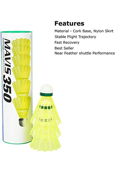 YONEX Mavis 350 Shuttlecocks (Pack of 6) – Yellow, Slow Speed, Durable & Accurate Flight
