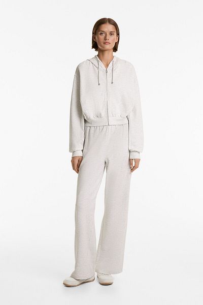 Oysho Rib detail crop hooded jacket with cotton and modal