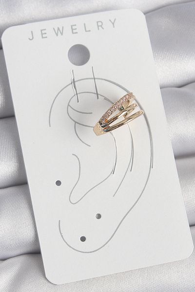 callerrons accessories Brass Gold Color Zircon Stone 3 Row Model Women's Cartilage Earrings - Ebj250522W34197