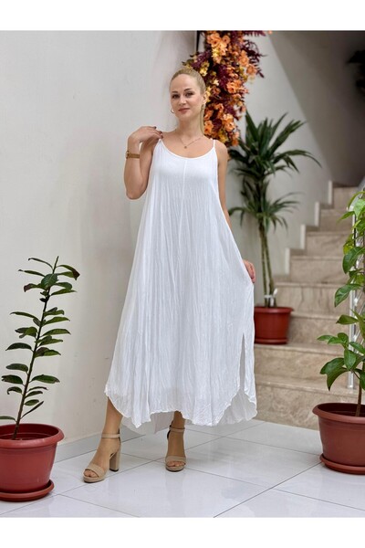 Punta Otantik VL11199 Φόρεμα με λουράκια από ίσιο βούλαλες λευκό