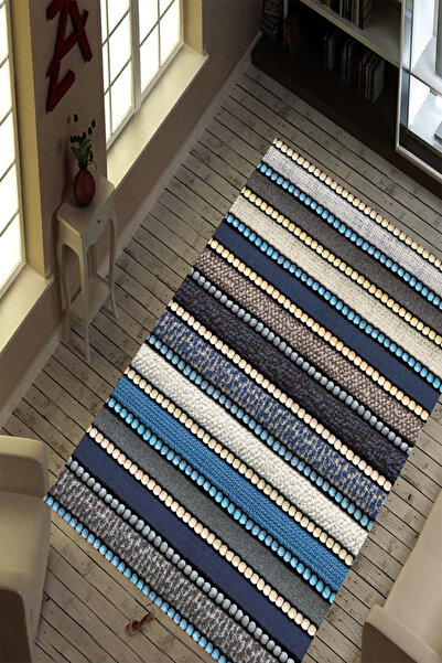 Resmiro Makinede Yıkanabilir Kaymaz Taban Leke Tutmaz Şerit Çizgiler Salon ve...