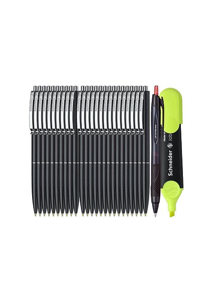 SCHNEIDER Premium Set-25 Schneider Retractable Pens-Black, Jetstream Pen and Schneider Textmarker