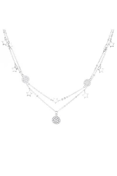 delis Lantisor argint 925, JW1244, model dublu elegant cu stelute, placat cu rodiu