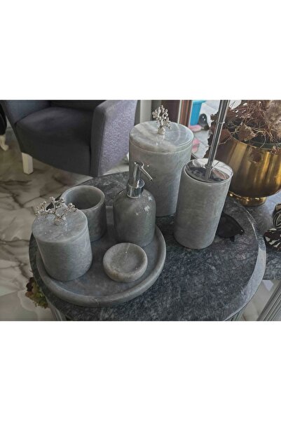 ATAY MERMER TASARIM Γκρι Μαρμάρινο Σετ Μπάνιου 7 τεμαχίων