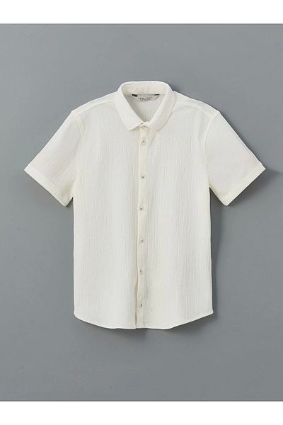LC Waikiki Lcw Vision Ecru Short Sleeve Textured Boy's Shirt