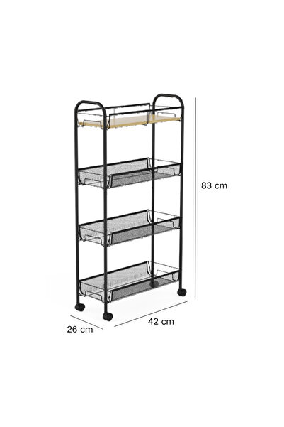 Viyogo Slim metal stand with 4 levels, 1 MDF shelf, 360° rotatable, 42 (L) x 26 (w) x 83 (H) c, black