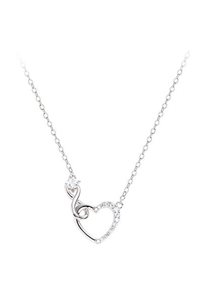 delis 925 silver chain, JW641, heart pattern with zirconium, rhodium plated