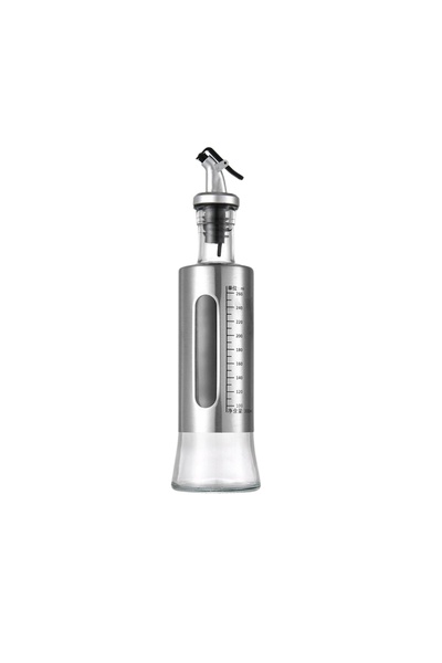 OEM Oil dispenser, 300ml, silver, stainless steel and glass, 24.5 x 6.5 cm