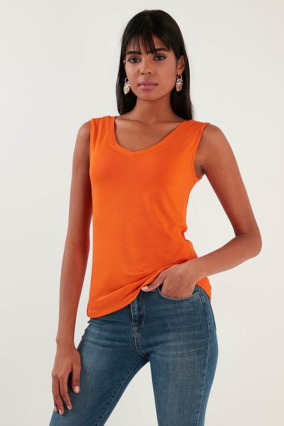 Lela Slim Fit V-Neck Thick Strap 2'Li Package Blouse Bluz 5864384S2