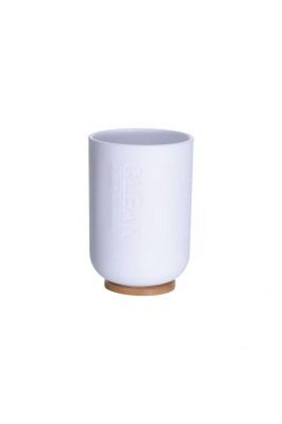 Homelux Bathroom Cup 300 ml, 7x7x11 cm, bamboo/polymer, white/natural