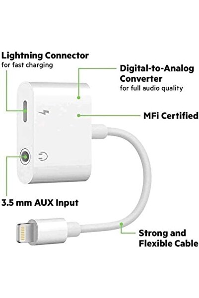 Generic 2-in-1 Headphone Adapter with Lightning to 3.5mm AUX Splitter for iPhone and iOS Devices