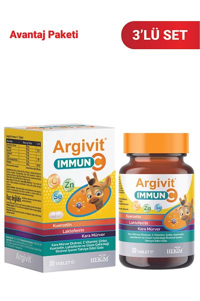 Argivit Immun C Tablet 3 Pack (Black Elderberry, Vitamin C, Zinc, Quercetin, Lactoferrin, Grape) 30 Tablets