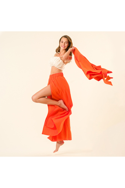 Zsa Zsa Zsu Tavas Yırtmaçlı %100 Pamuk Pantolon - Turuncu