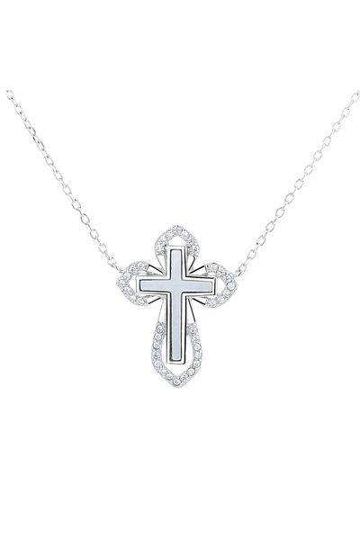 delis Lantisor argint 925, JW1252, model cruce, placat cu rodiu